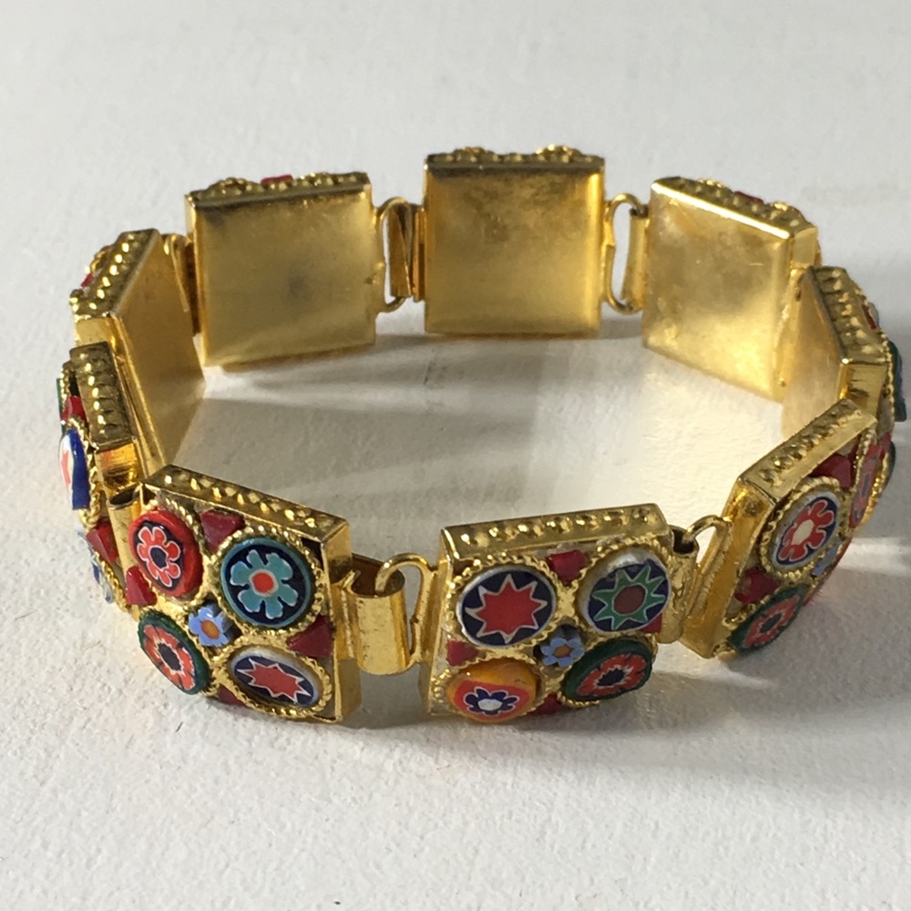 Vintage Mosaic Flower Gold Tone Bracelet